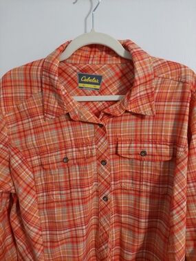 Cabela's Men's Orange Plaid Button-Up Shirt